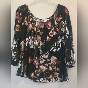 Avenue Elegant Floral Blouse in Black and Brown
